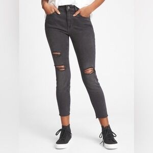 Gap Universal Legging Black Distressed‎ Raw Hem High Rise Jeans 6/28 Regular